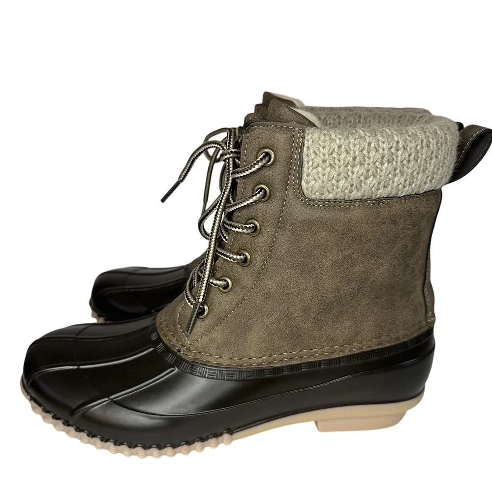 Dept 222 Womens Duck Boots Brown Knit Collar Size 9M Harper-0862